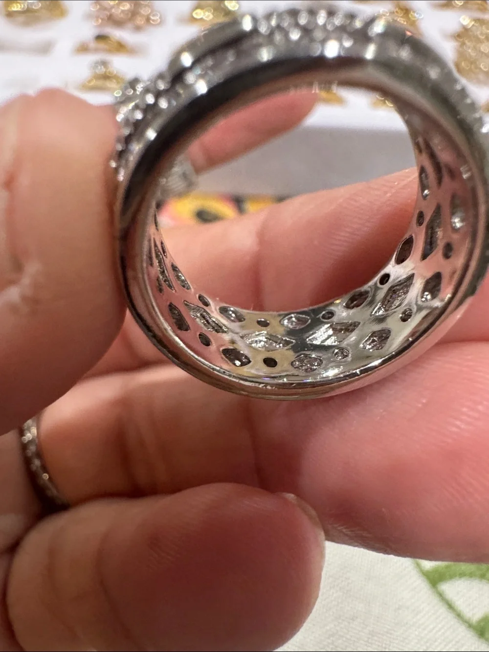 Silver Tone Women's Multi-Row Crystal Ring - Elegant Statement Band